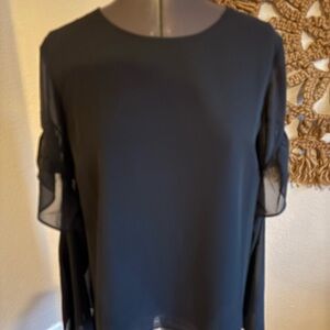 Bar III Black Sheer Sleeve Blouse